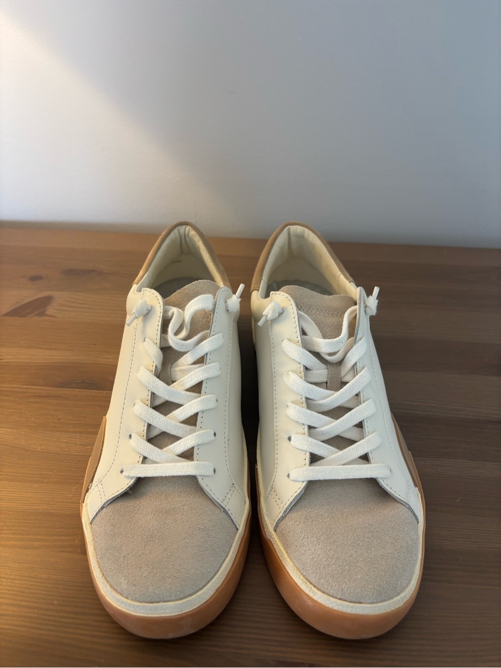 Dolce Vita White and Tan Low-Top Sneakers